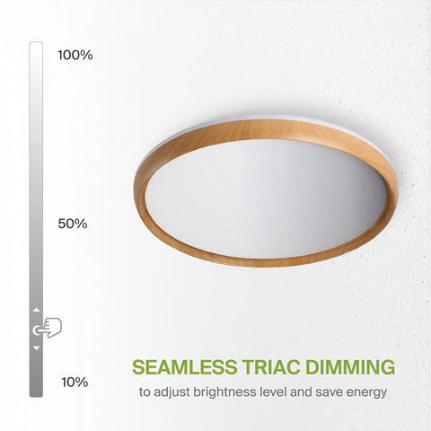 20 Inch LED Flush Mount Ceiling Light Fixture Low Profile Modern Design With Faux Wood Shade 42W 2098LM Dimmable CCT