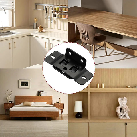 10 Pack Heavy Duty Stainless Steel Corner Brackets Snapping Right On Quick Fit Furniture Joint Connectors With Screws on a kitchen counter