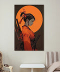 Anime Samurai Girl Sunset Canvas Wall Art Prints Fade Resistant Classical Home Decor For Bedroom Bathroom Living Room Office 12x18 Inch hanging above sofa