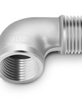 Close-up of a Five Pack 304 Stainless Steel 1 Inch NPT Male to 1 Inch NPT Female 90 Degree Pipe Elbow Fitting