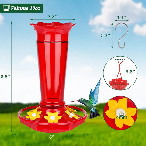 10 Oz Glass Hummingbird Feeder Set Two Pack For Outdoors Hanging Red Ant And Bee Proof With Six Feeding Ports