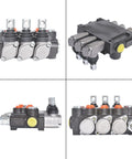 Four views of a Three Spool Hydraulic Valve With 13GPM Flow And 3600PSI Rating, Directional Control Valve With SAE Ports