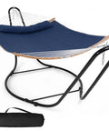 Free Standing Outdoor Hammock With Heavy Duty Stand Navy Blue for Backyard Patio and Garden Lounging, close-up view