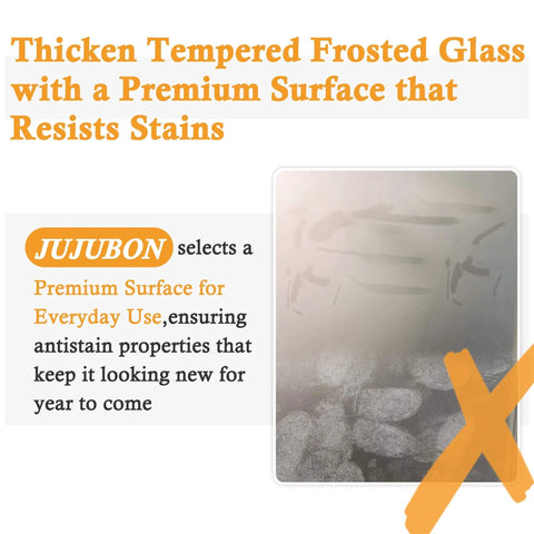 Text highlighting thickened tempered frosted glass with stain resistance and premium surface properties.