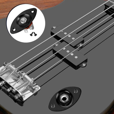 Road Ready 1/4 Mono Guitar Jack Plate Replacement with steel casting visible on guitar body, showcasing mounting and wiring details.