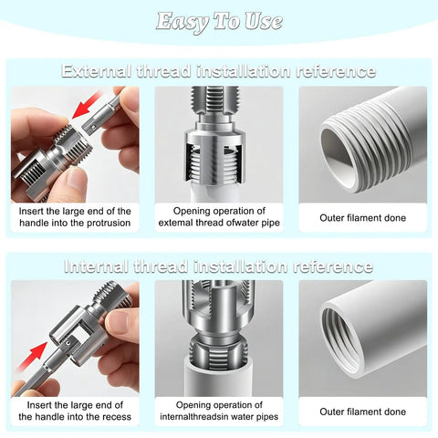 Easy And Comfortable 3 Piece Internal External Pipe Threading Tool Kit Includes 1/2 3/4 1 Inch NPT Sizes For Electric Drill installation reference images