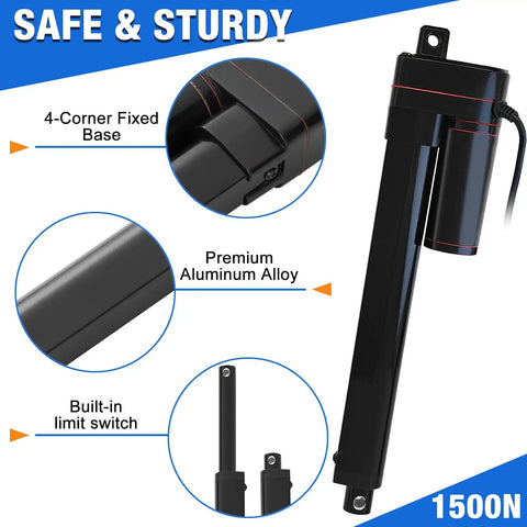 Heavy Duty 330 Pound Linear Actuator 12 Volt 24 Inch Stroke IP65 Waterproof With Self Locking Design And Integrated Limit Switches, showing aluminum alloy build.