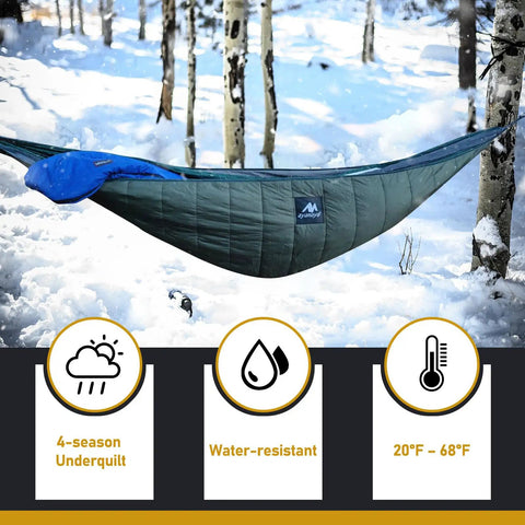 Full Length Hammock Underquilt For Cold Weather Camping And Backpacking single hammock snow scene 4-season coverage