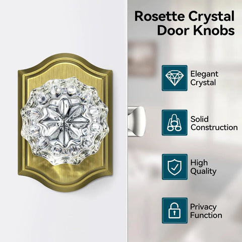 3 Pack Crystal Glass Door Knobs With Antique Brass Finish And Privacy Lock For Bedroom And Bathroom Interiors, Vintage Rosette Style Doorknobs With Heavy Duty Zinc Alloy Plates For A Classy Yet On Point Look