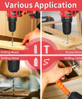 Go-To 20V Cordless Drill Driver Kit With Dual 1.5Ah Batteries, 30Nm Torque used for drilling wood, metal, screwing, and corners.