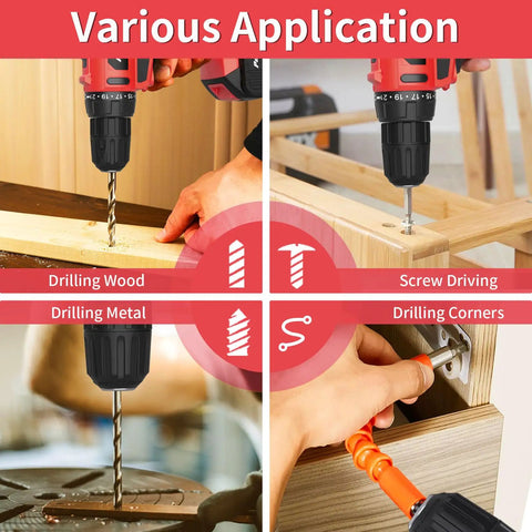 Go-To 20V Cordless Drill Driver Kit With Dual 1.5Ah Batteries, 30Nm Torque used for drilling wood, metal, screwing, and corners.
