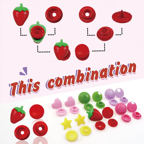 142 Sets Of Plastic Snap Button Fasteners No Sew DIY Snap Buttons 6 Styles Mixed Shapes in various colors on display