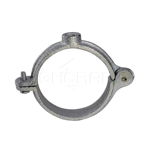 Hinged Split Ring Pipe Hanger One And A Half Inch Galvanized Iron With Three Eighths Inch Rod Fitting Vintage Mounting Bracket
