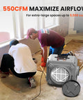 Air Scrubber Negative Air Machine With Three Stage Filtration And 16 Inch Inlet For Home Garage And Commercial Jobs 550 CFM HEPA And Activated Carbon Filters For Real Clean Air used in a renovation site
