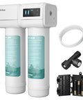 Purita 2-Stage Carbon Block Under-Sink Water Filtration System With Digital Display Monitor FS-1000 White with components shown