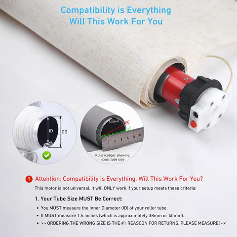 Battery Powered DIY Electric Roller Shade Motor For 1.5 Inch Tubes Upgrades Manual Blinds To Motorized, ERB25 Compatible, Fits 38mm Tubes And Most Roman And Roller Hardware, Easy Installation And Smooth Quiet Operation