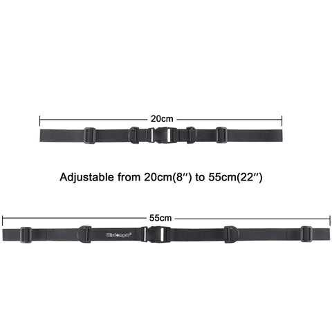 Heavy Duty Backpack Chest Strap With Quick Release Buckle, Adjustable 8 To 22 Inches, Black, shown with size measurements