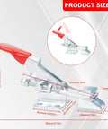 Solid Heavy Duty Toggle Latch Clamps 40323 6 Pack For Garage Shop With 360 Lbs Hold Power, size measurements showcased.