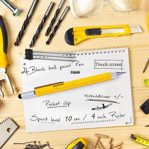6 In 1 Multitool Pen Gift For Him And Dad, Handy Stocking Stuffer For Fathers Day, Husband Birthday, Office Gadget on notepad