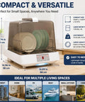 Top Shelf Portable Countertop Dishwasher With Attached Water Tank And Three Rapid Wash Cycles High Heat Clean For Dorms Apartments And Camper Vans Smooth Operator No Sweat Routine, compact size with plates inside.