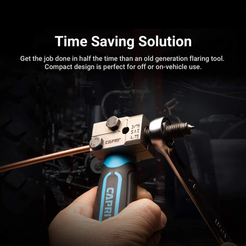 Capri Tools 3/16 in. double flaring tool with copper brake line, front view