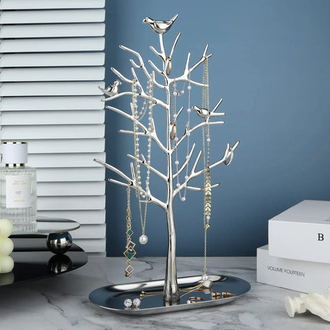 Dope Tree Tower Jewelry Rack With Metal Tray, Luxury Color Hanging Organizer For Rings, Earrings, Necklaces And Bracelets
