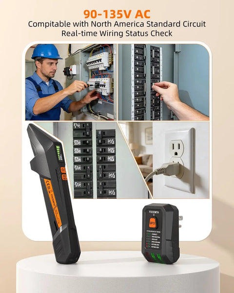 Circuit Breaker Finder And GFCI Outlet Tester Digital Receiver Pro Grade With Color Screen NCV Detection For Home Electrical Safety Includes Carrying Case And Adapters 90 To 135V AC Circuits FTCT02 in use