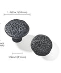 Set of 10 Rustic 1-1/2 Inch Black Iron Cabinet Knobs, Vintage Farmhouse Style with Solid Zinc Core, top view with measurements.