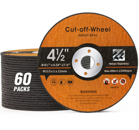 60 Pack 4.5 Inch Cut Off Wheels For Metal Stainless Steel And PVC Tube 0.040 Inch Thick Seven Eighths Inch Arbor Aggressive Cut Off Disc
