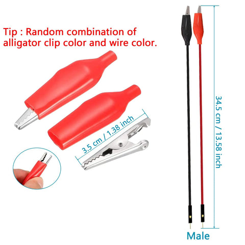 Extensive 560 Pcs Jumper Wire And Breadboard Kit with 34 cm alligator clip test leads in red and black colors, detailed view