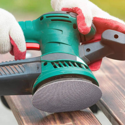 Get Your Hands On 30pcs Of The Dopest 5 Inch Mesh Sanding Discs With Hook Loop Back That Stay Cool And Clog-Free For Super Smooth Dust Free Grinding Plus Polishing Jobs At A Sweet 180grit Speed mounted on an orbital sander.