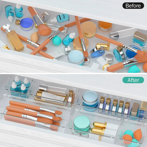 Slick Clear Drawer Organizer Set Of Six With Premium Transparent Acrylic Bins For Bathroom Desk Junk Drawer And Vanity Countertops Helps Your Daily Gear Stay Sorted Like A Champ