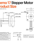 Technical drawing of Nema 17 Stepper Motor 2 Phase 1.8 Degree 0.16 Nm High Torque Bipolar With 4 Wire Cable dimensions and wiring diagram