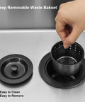 Gold Kitchen Sink Drain Assembly With Deep Removable Waste Basket, Strainer And Stopper For Three And A Half Inch Openings