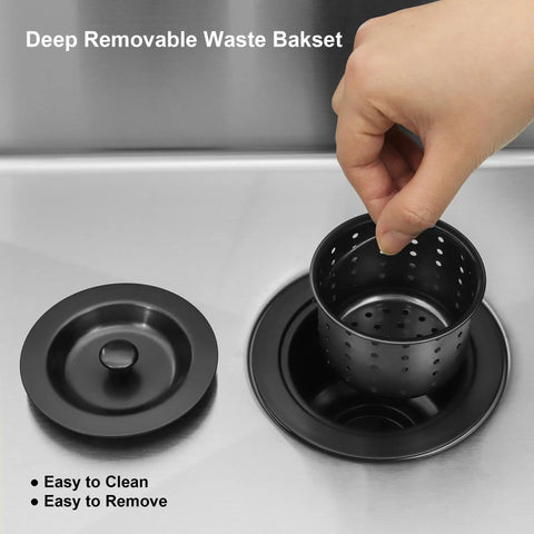 Gold Kitchen Sink Drain Assembly With Deep Removable Waste Basket, Strainer And Stopper For Three And A Half Inch Openings