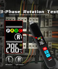 Handy Non Contact Voltage Tester With 3 Phase Rotation Indicator And Signal Percentage Display Rechargeable AC Electrical Detector Pen Six Range High Low Sensitivity Three Mode Alarm Analog Bar Readout, black pen in panel