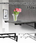 Two Pack Folding Shelf Brackets L Shaped Wall Mounted Triangle Angle DIY Heavy Duty Support for shelves with flowers on table