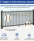 42" Heavy Duty Aluminum Deck Railing Kit With Adjustable Brackets For Stairs Or Flat Decks, featuring 45" height and safe baluster spacing.