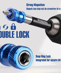 Drill Bit Extension Set Four Piece Magnetic Bit Holder With Aluminum Sleeve And Quick Release One Quarter Inch Hex in focus
