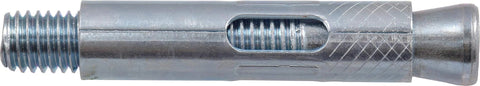 Side view of Hex Head Sleeve Anchor Five Eighths Inch By Three Inch Concrete Anchors For Concrete Brick And Block Pre Drill Required Steel Zinc Coated