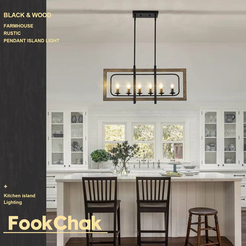 Rustic Farmhouse Chandelier For Dining Room Six Light Wood Pendant Light For Kitchen Island Over Table Classic Rustic Wood Ceiling Fixture With Warm Ambience And Durable Construction