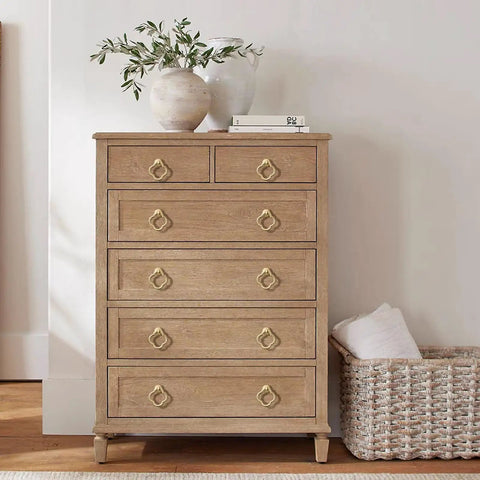 Wooden dresser with gold zinc alloy cabinet knobs set for kitchen cabinets and drawers durable dresser handles