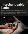 Person holding Weed Whacker 3.0 Pro Electric Nose, Ear, And Eyebrow Trimmer with SkinSafe Dual Head System for blade change.