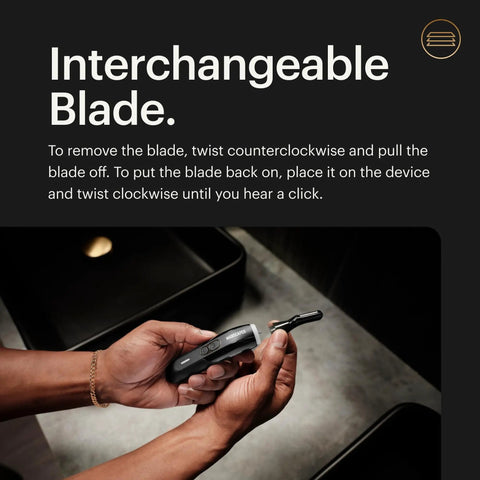 Person holding Weed Whacker 3.0 Pro Electric Nose, Ear, And Eyebrow Trimmer with SkinSafe Dual Head System for blade change.