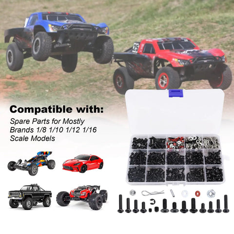 Ultimate 500Pcs RC Screw Kit Set For Traxxas Axial HPI Arrma Losi 1/8 1/16 Scale Cars And Trucks in clear box with screws and tools