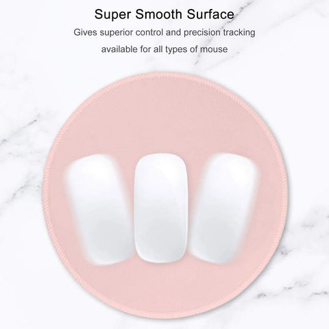 Pink Round Mouse Pad With Slick Ultra Smooth Surface, 8.7 Inch Round Desk Mat, 3Mm Thick, Stitched Edge, Anti Slip And Waterproof Rubber