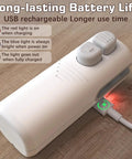 White Three In One Bag Sealer with Cutter and Bottle Opener, USB rechargeable, shown charging on a wooden surface
