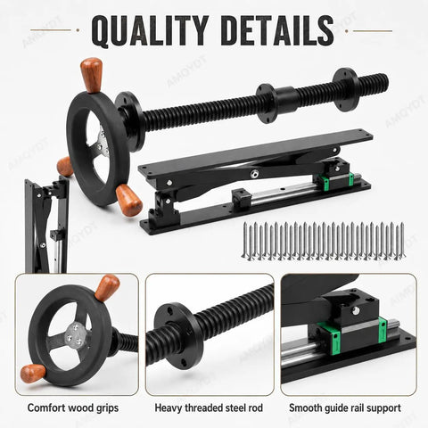 Built Like A Tank Workbench Leg Vise Assembly With 30Mm Steel Screw And 175Mm Handwheel For Quick Full Stroke Clamping On Custom Garage Benches Matte Silver Trim showcasing comfort handles and steel components.