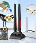 WiFi 6E Tri Band Antenna with Magnetic Base and RPSMA Extension Cable for PC Desktop, Router, and Security Cameras