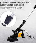 Built To Last 4 Head Concrete Angle Grinder With Long Extension Rod And Six Speed Settings showing telescopic bracket and motor.